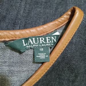 NWOT Lauren Ralph Lauren Sheep Leather Trim Denim Sheath Dress